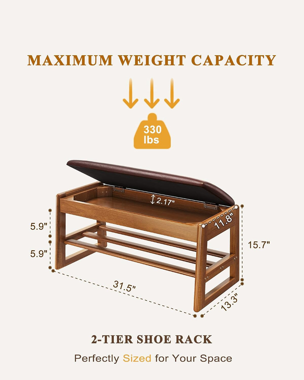 Wood Flip Top Cushioned Shoe Bench