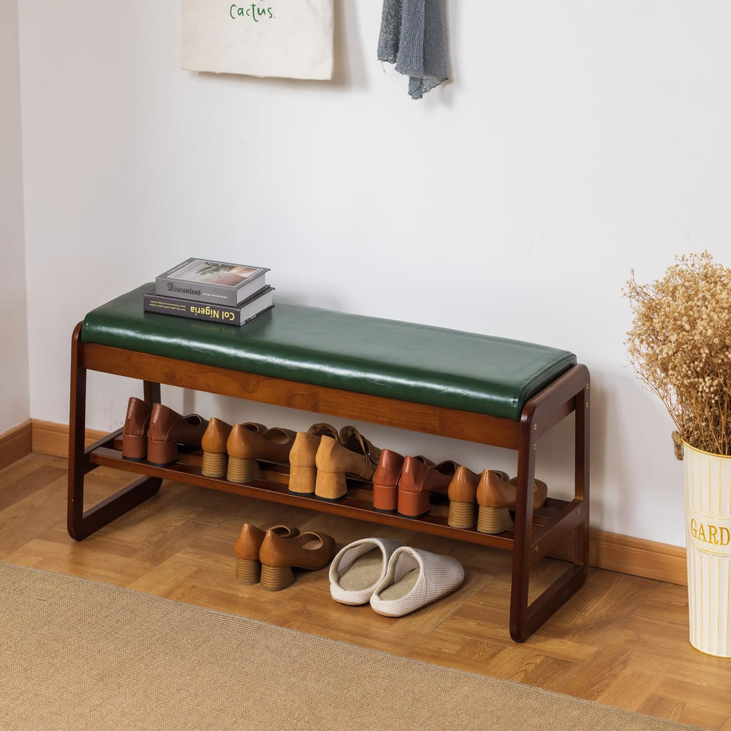 Green Flip Storage Cushioned Shoe Bench