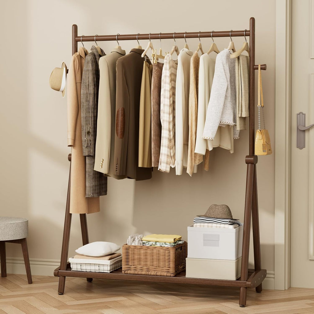 Wood Double Shelf Clothes Rack