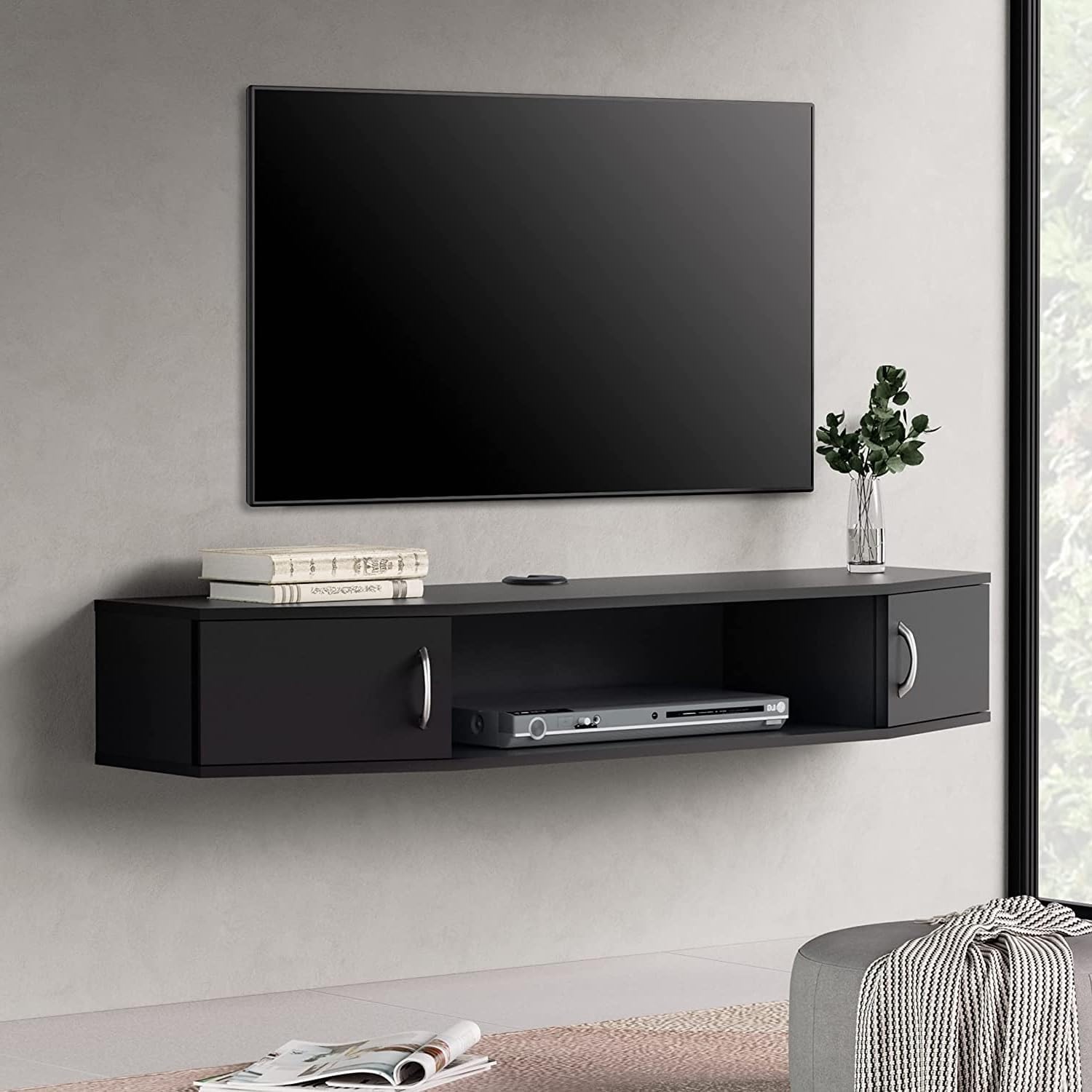 Black Wall Mounted Floating TV Stand