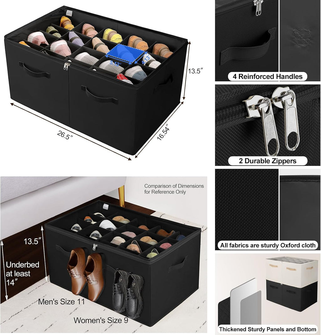 Black Foldable 20 Pairs Shoe Storage Box