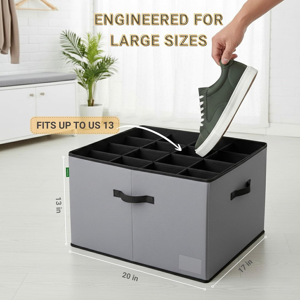Gray Foldable Fabric Shoe Storage Boxes 2 Pack