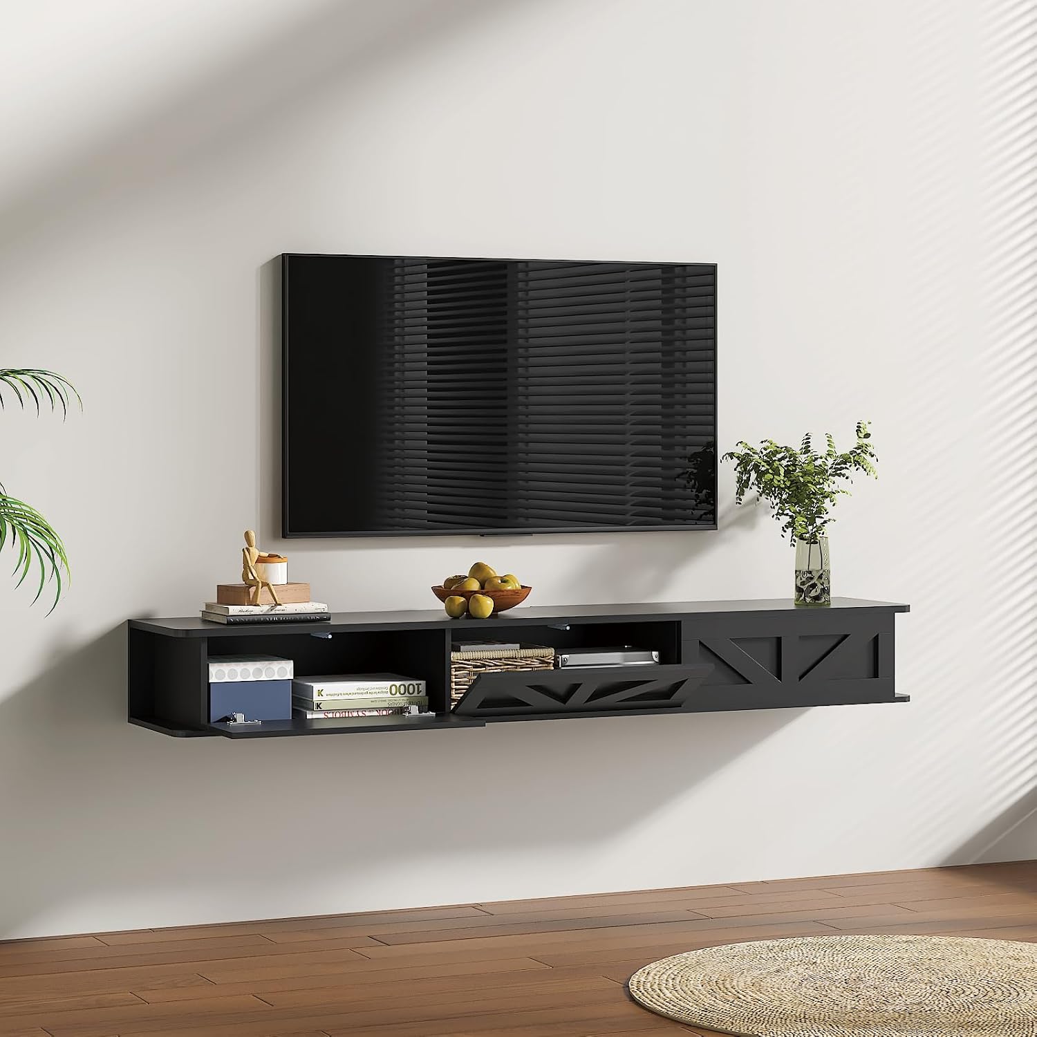 Black Floating TV Console with Drawers