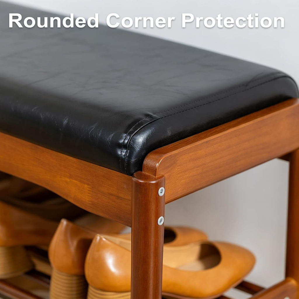 Black Cushioned Rubberwood Shoe Bench