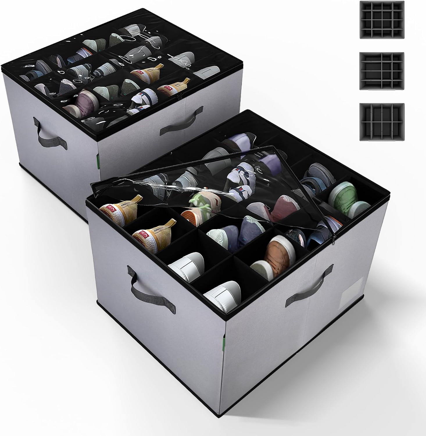 Gray Foldable Fabric Shoe Storage Boxes 2 Pack