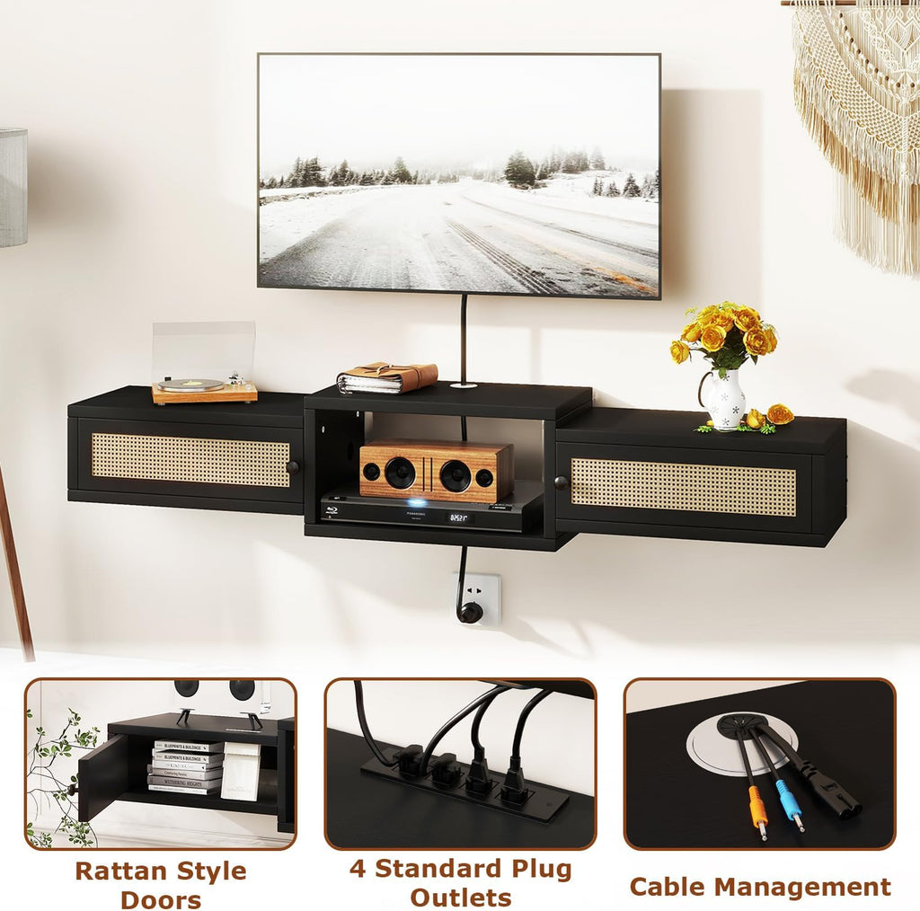 Black Rattan Floating TV Stand UWST012B
