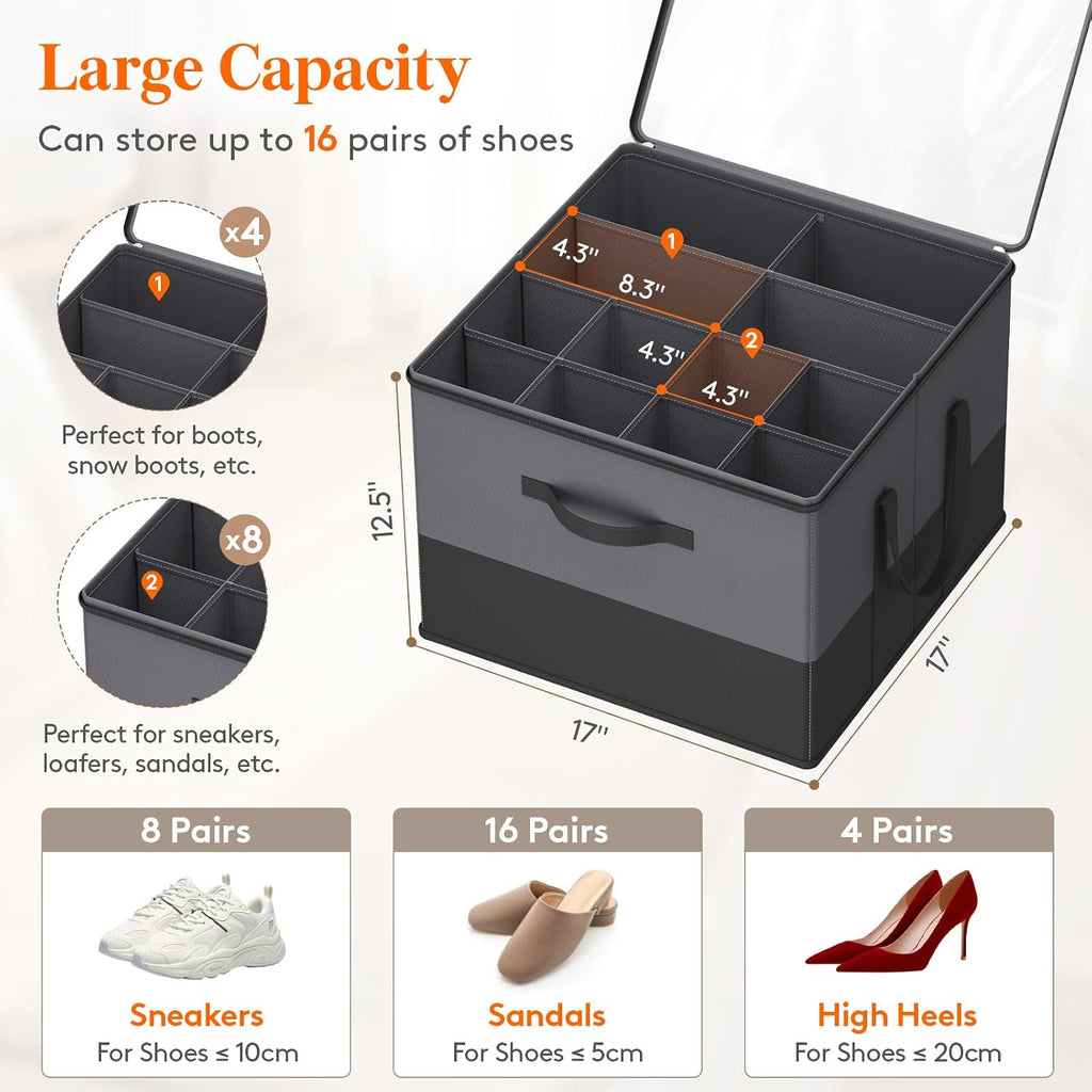 Black Gray 2 Pack Fabric Shoe Storage Bins