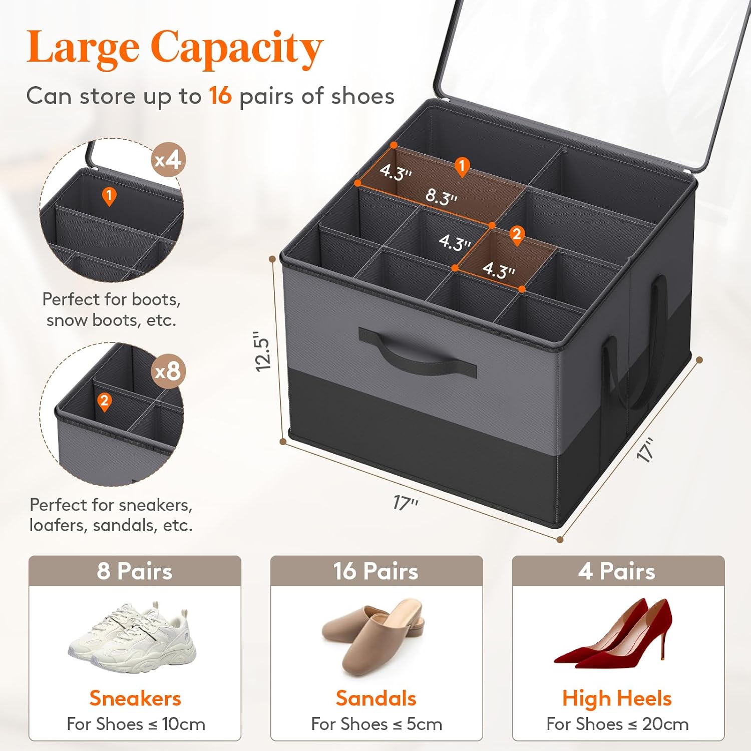 Black Gray 2 Pack Fabric Shoe Storage Bins