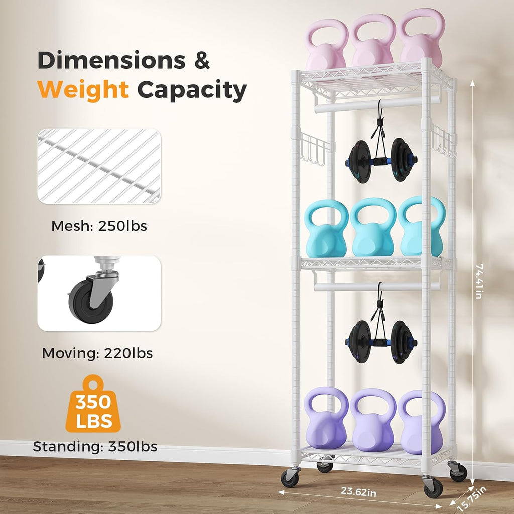 White Rolling Double Rod Clothes Rack