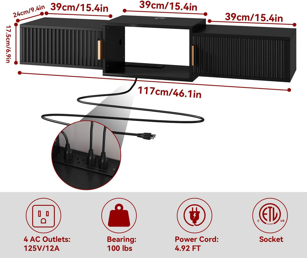 Black Mid Century Floating TV Stand
