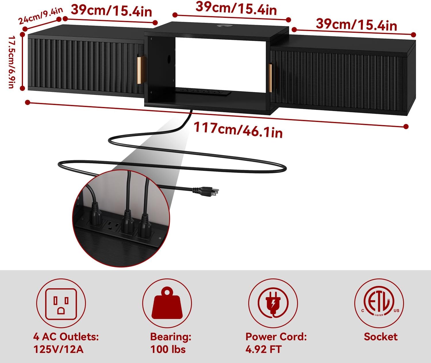 Black Mid Century Floating TV Stand