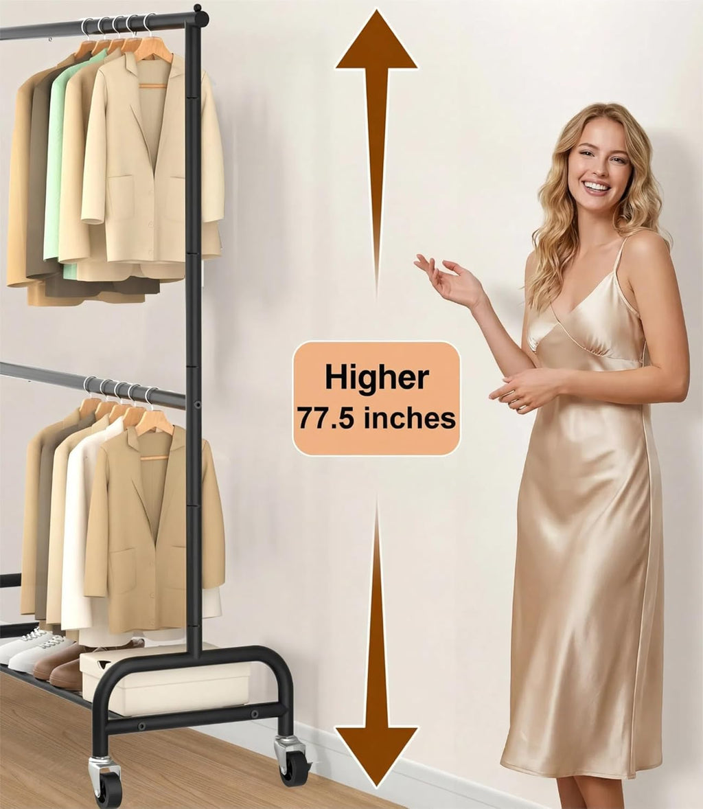 Black Double Rod Rolling Clothes Rack