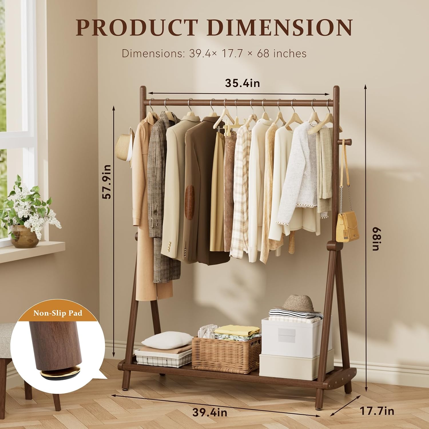 Wood Double Shelf Clothes Rack