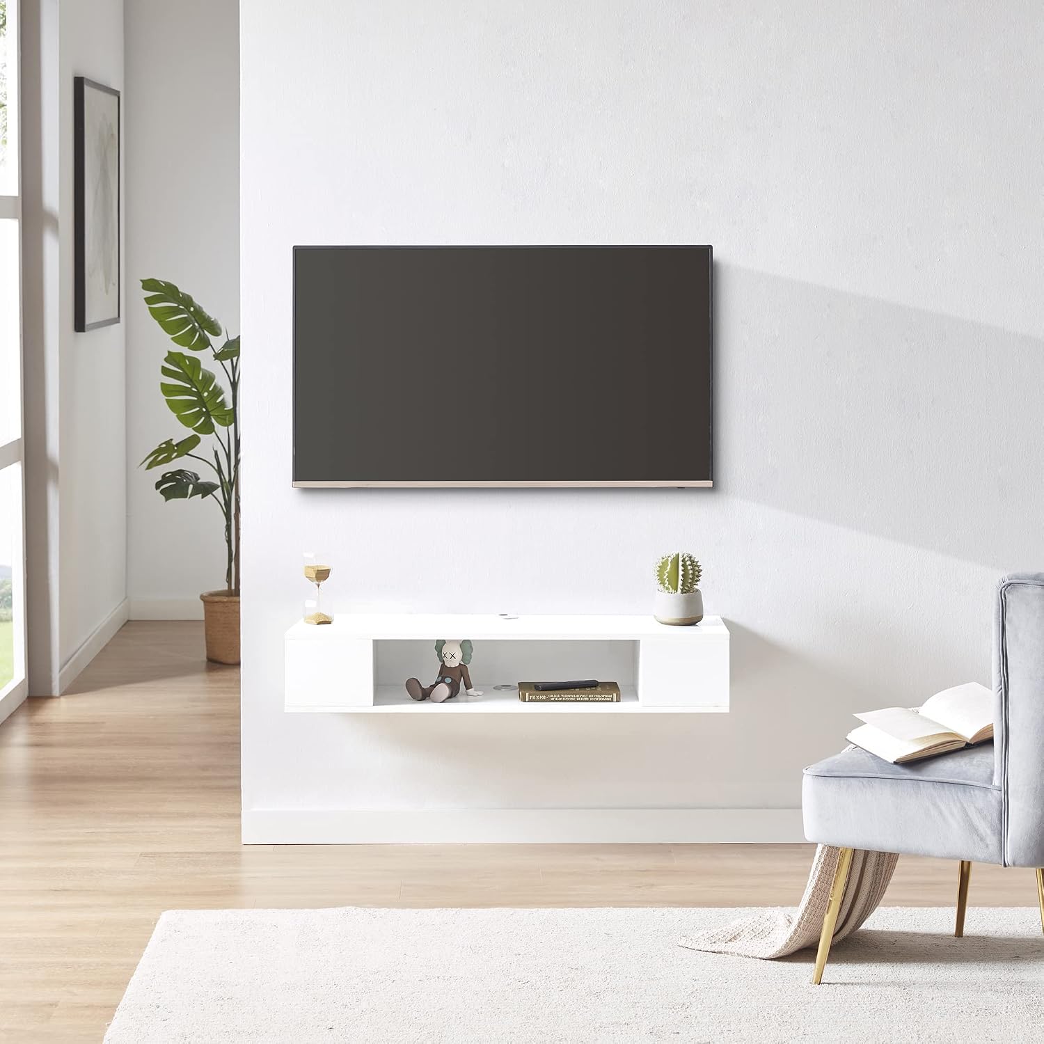 White Wall Mount Floating TV Cabinet