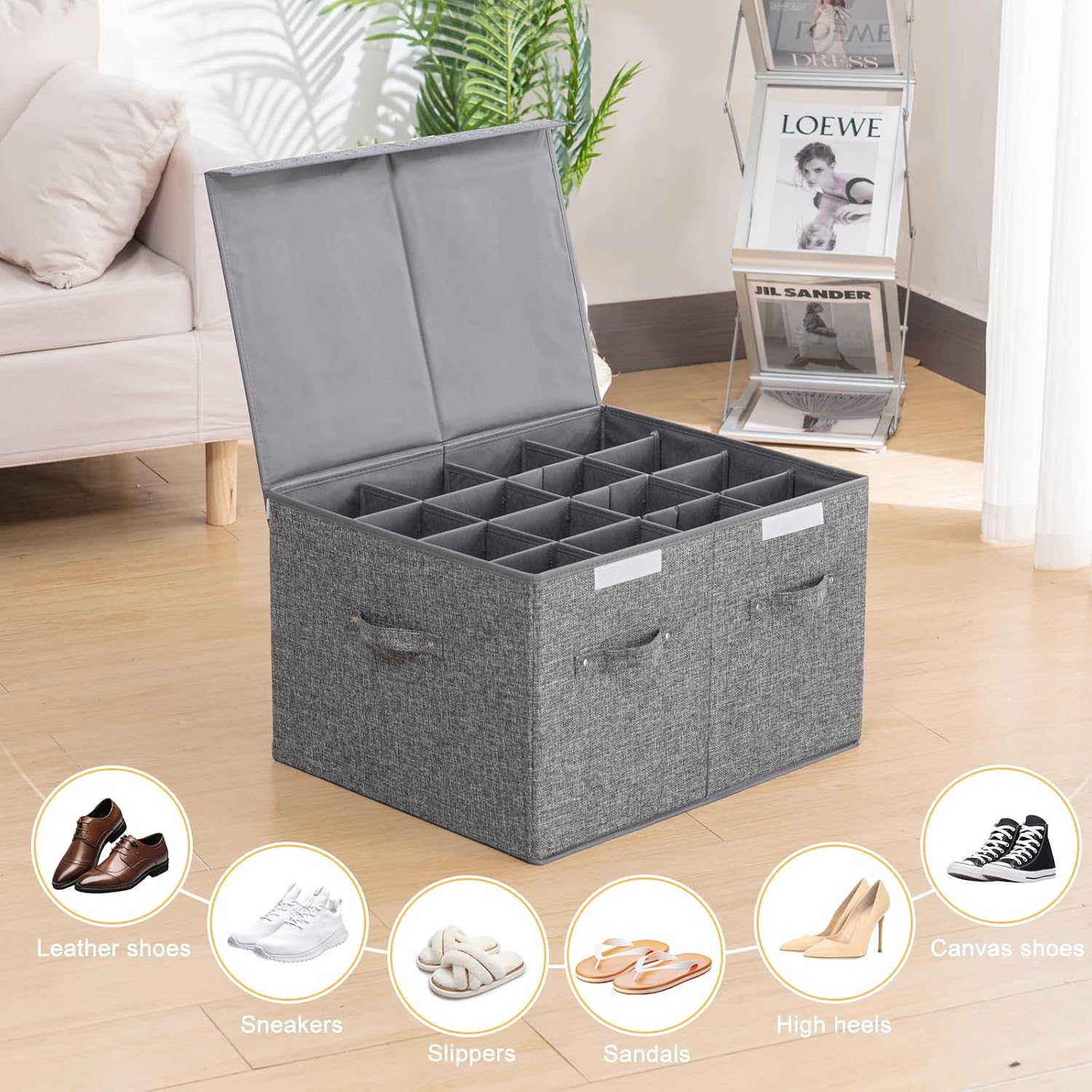 Grey Stackable 16 Pairs Shoe Storage Box