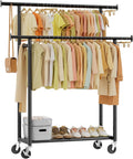 Black Double Rod Rolling Clothing Rack