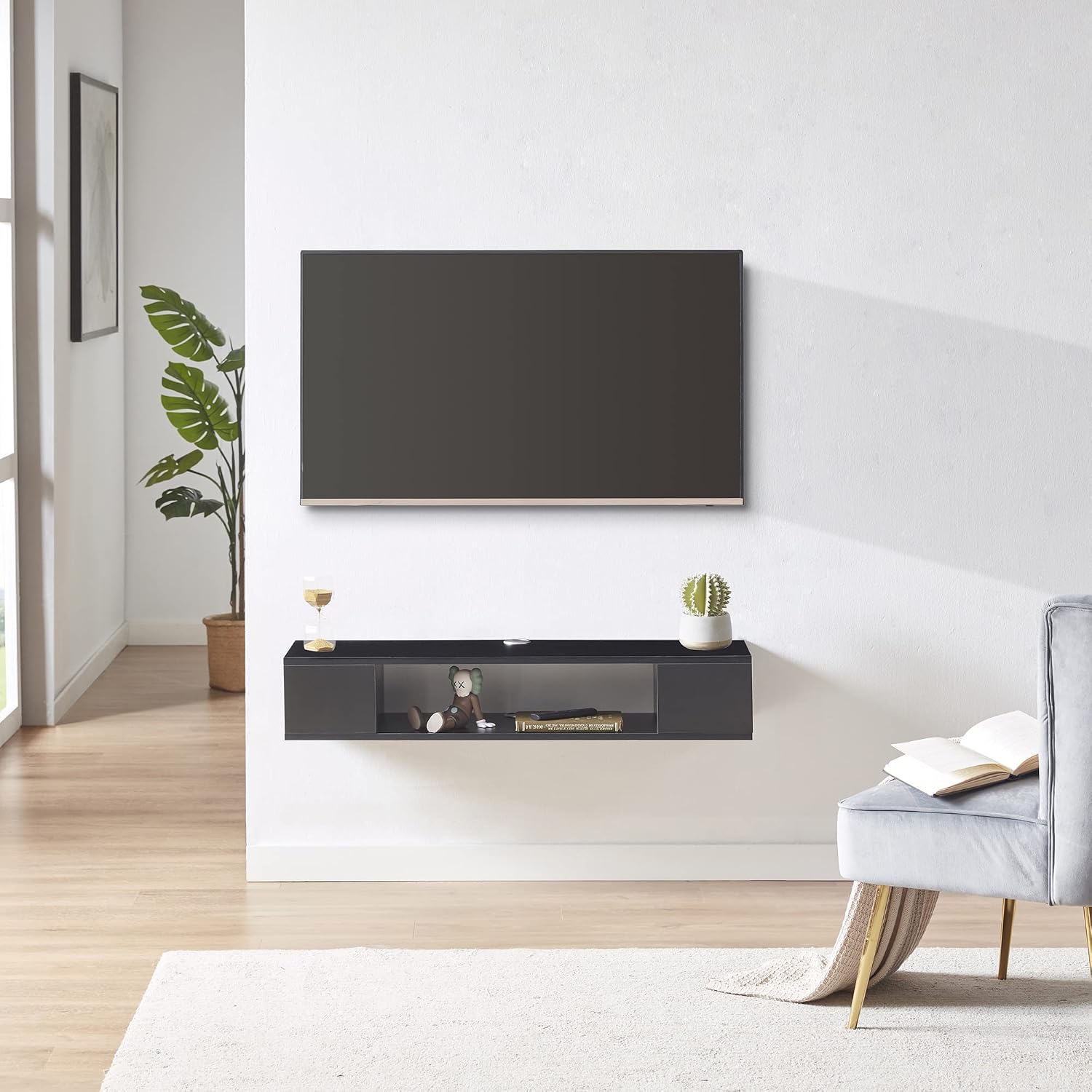 Black Wall Mount Floating TV Cabinet