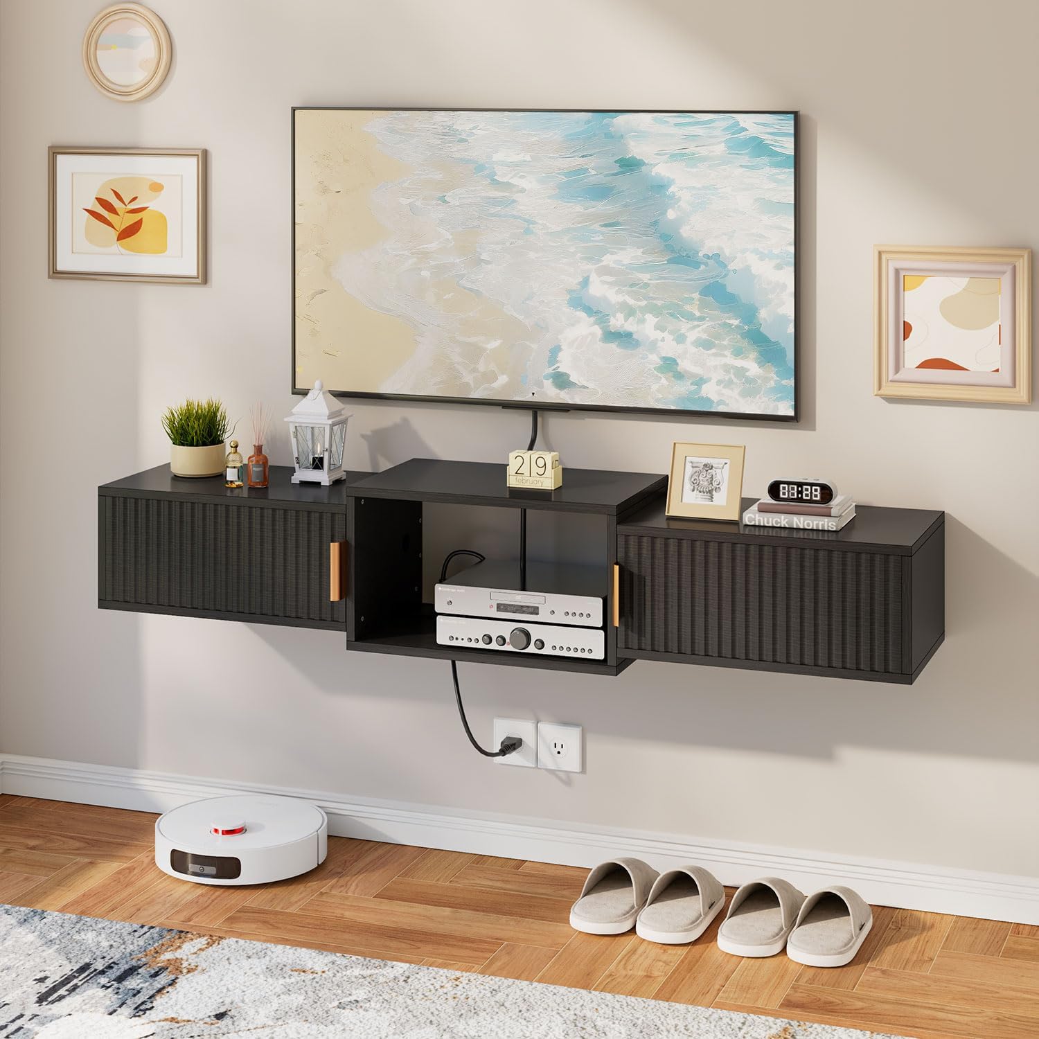 Black Mid Century Floating TV Stand