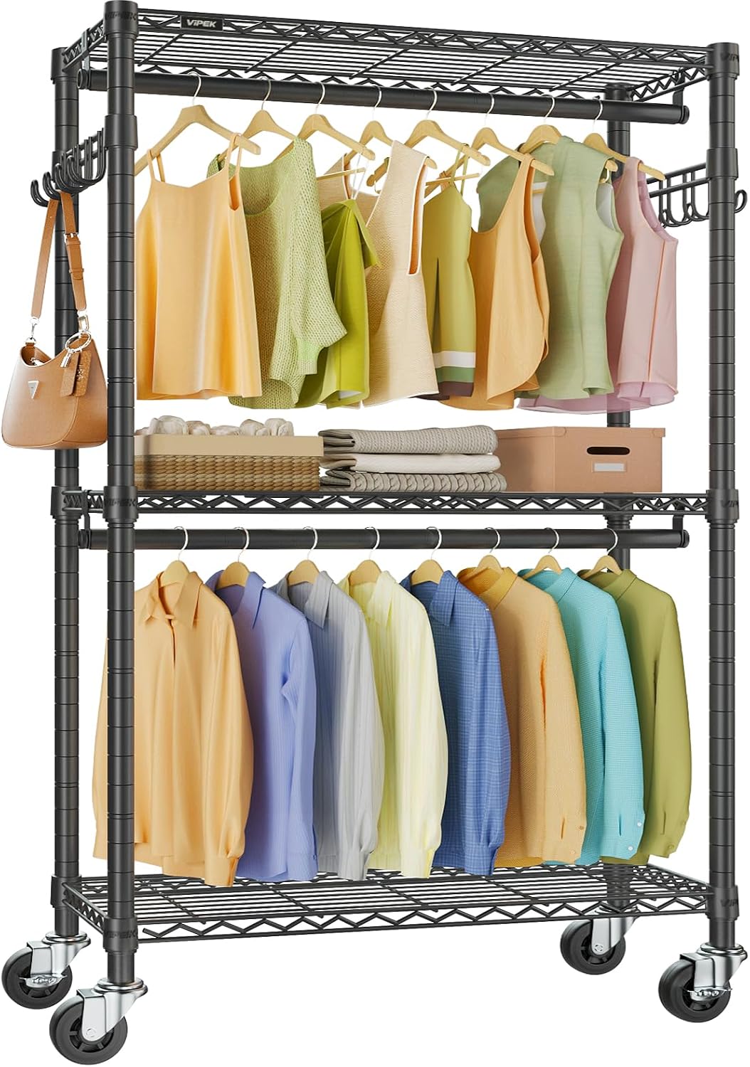 Black R2 Double Rod Rolling Clothes Rack
