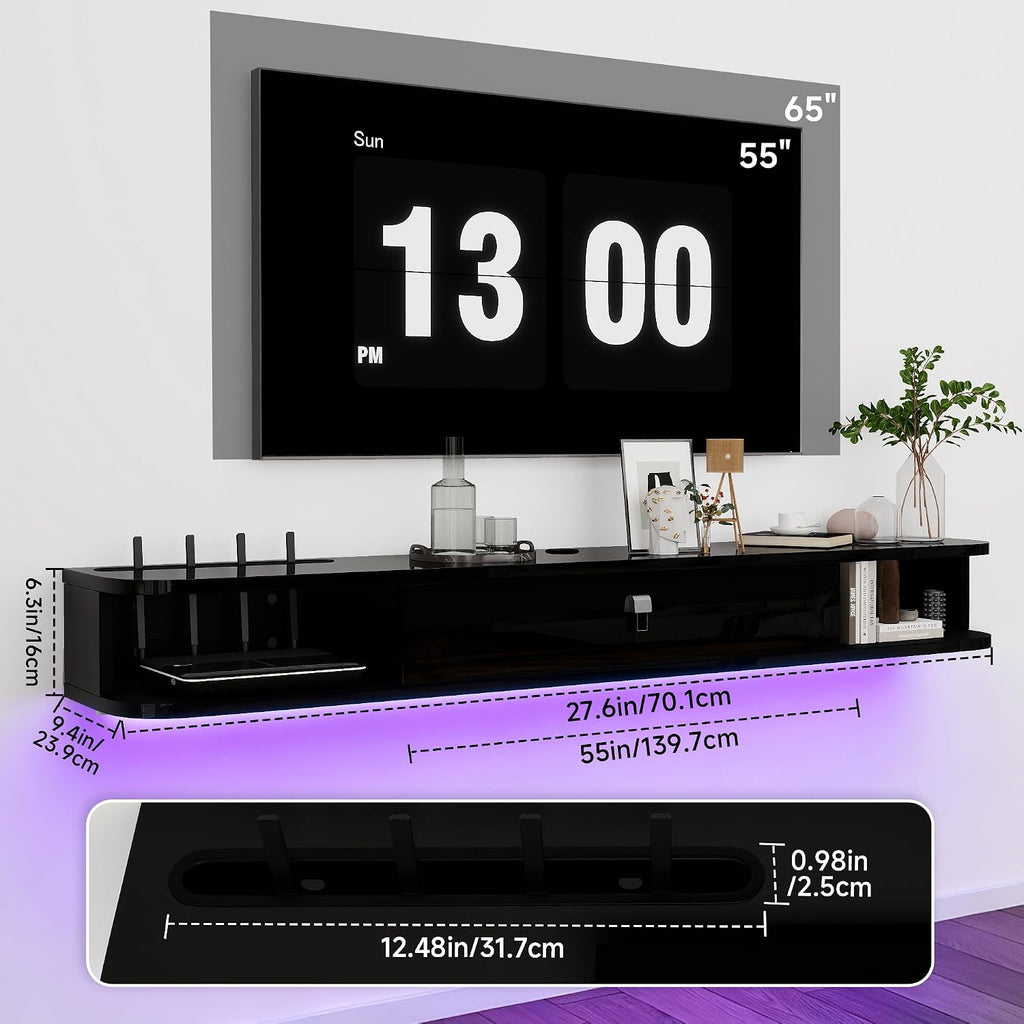 Black LED Floating 55 Inch TV Stand