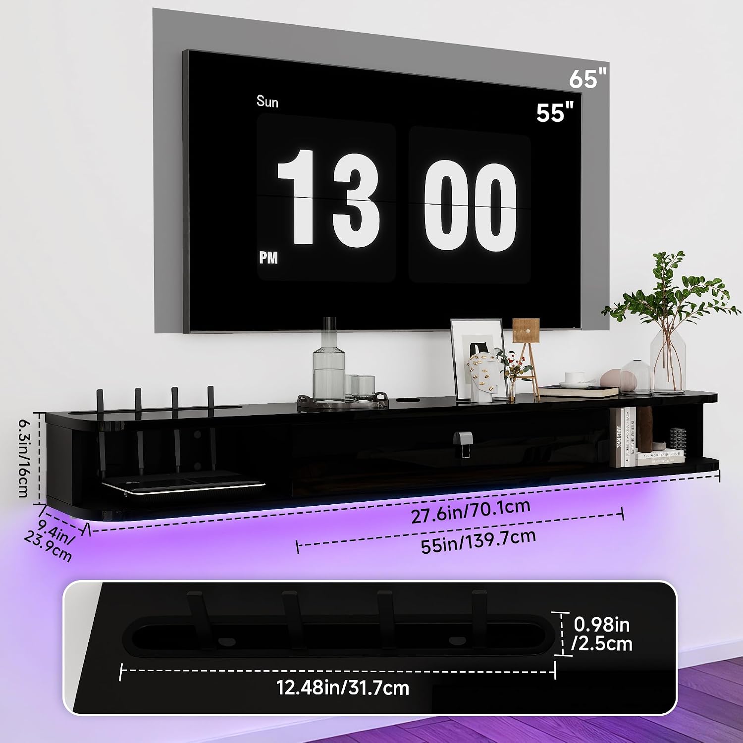 Black LED Floating 55 Inch TV Stand