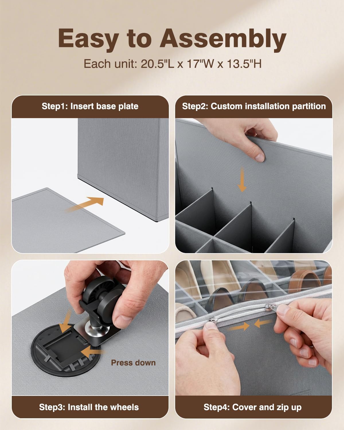 Gray Wheeled 2 Pack Shoe Storage Boxes