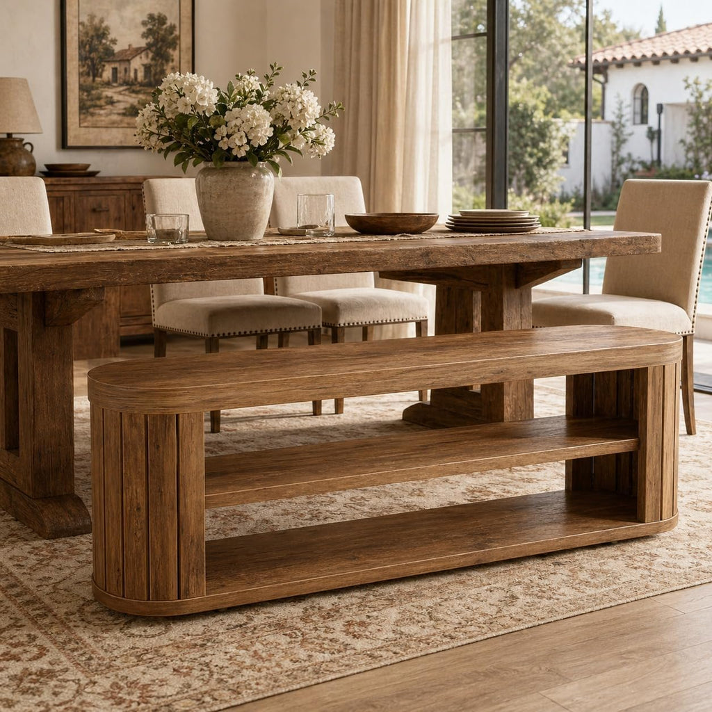 Brown Farmhouse 3-Tier Shoe Bench