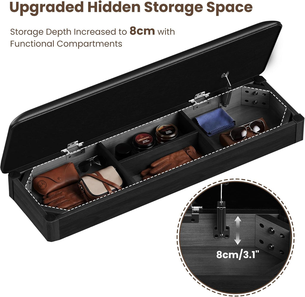 Black Hidden Storage Cushioned Shoe Bench