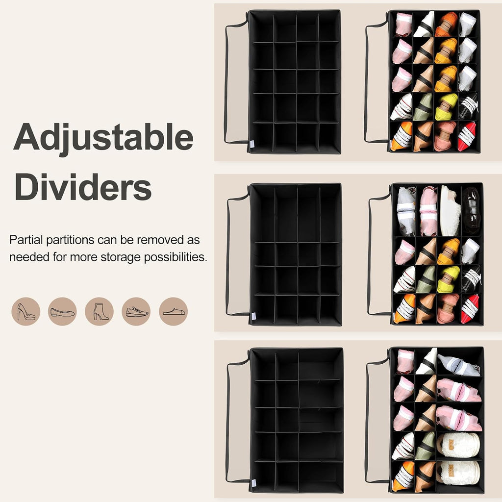 Black Foldable 20 Pairs Shoe Storage Box