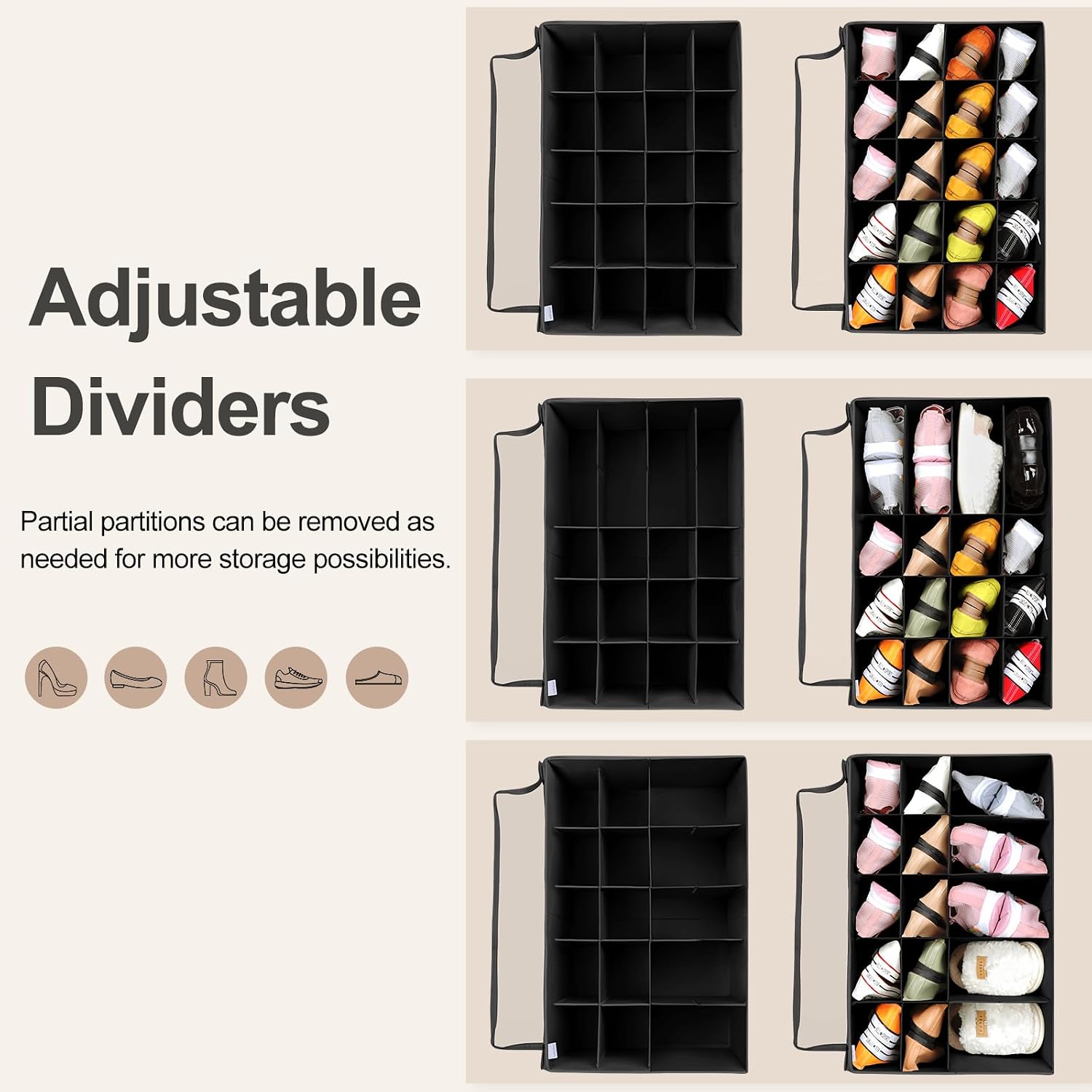 Black Foldable 20 Pairs Shoe Storage Box