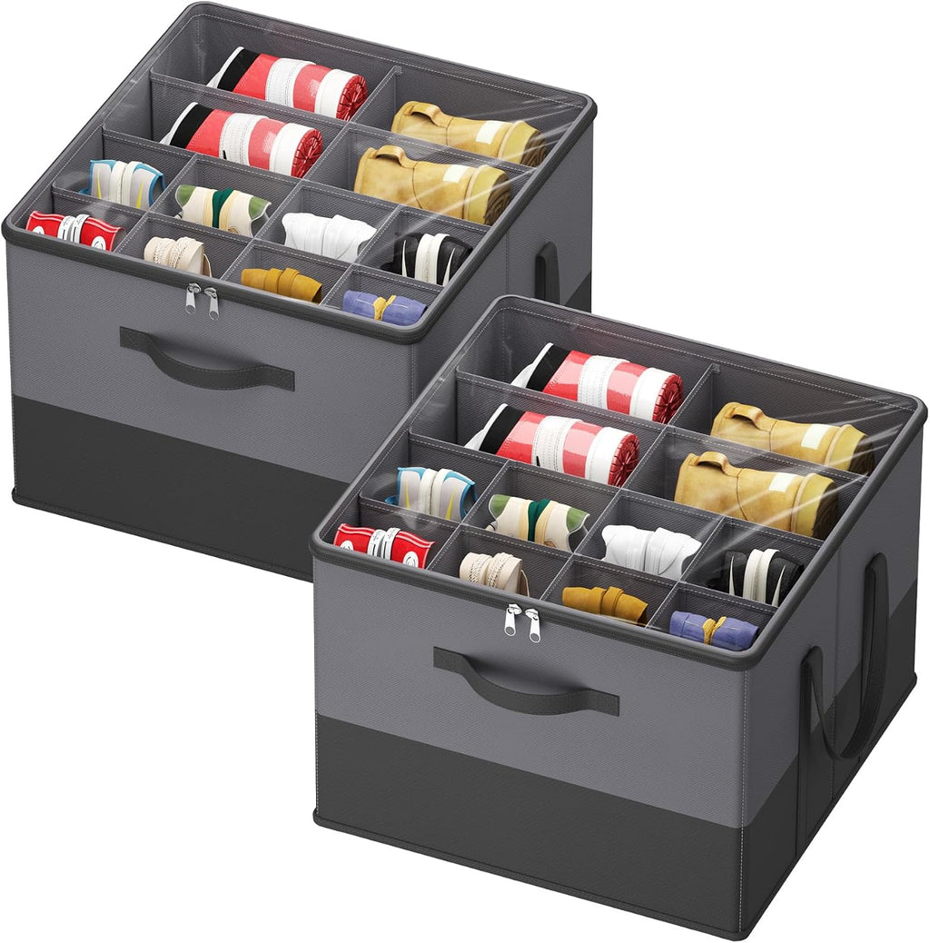 Black Gray 2 Pack Fabric Shoe Storage Bins