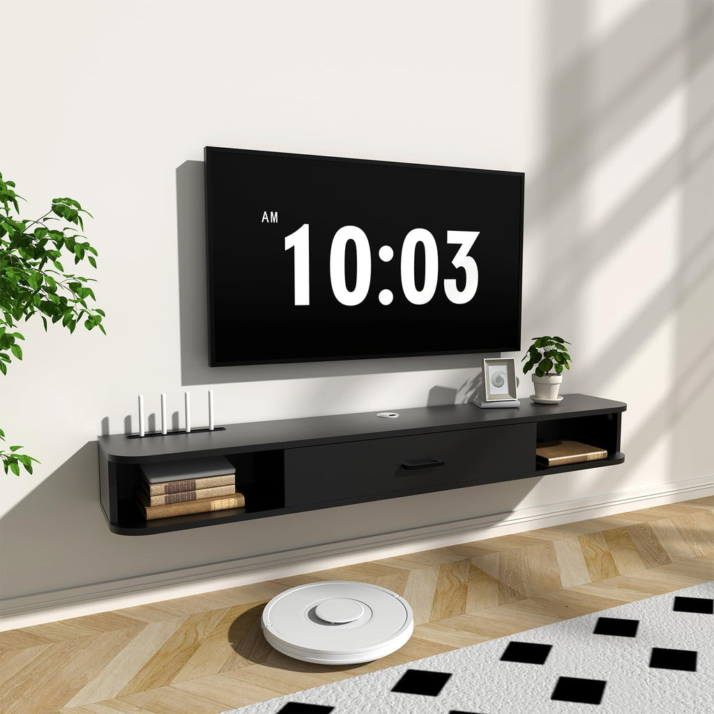 Black 65 Inch Floating TV Cabinet
