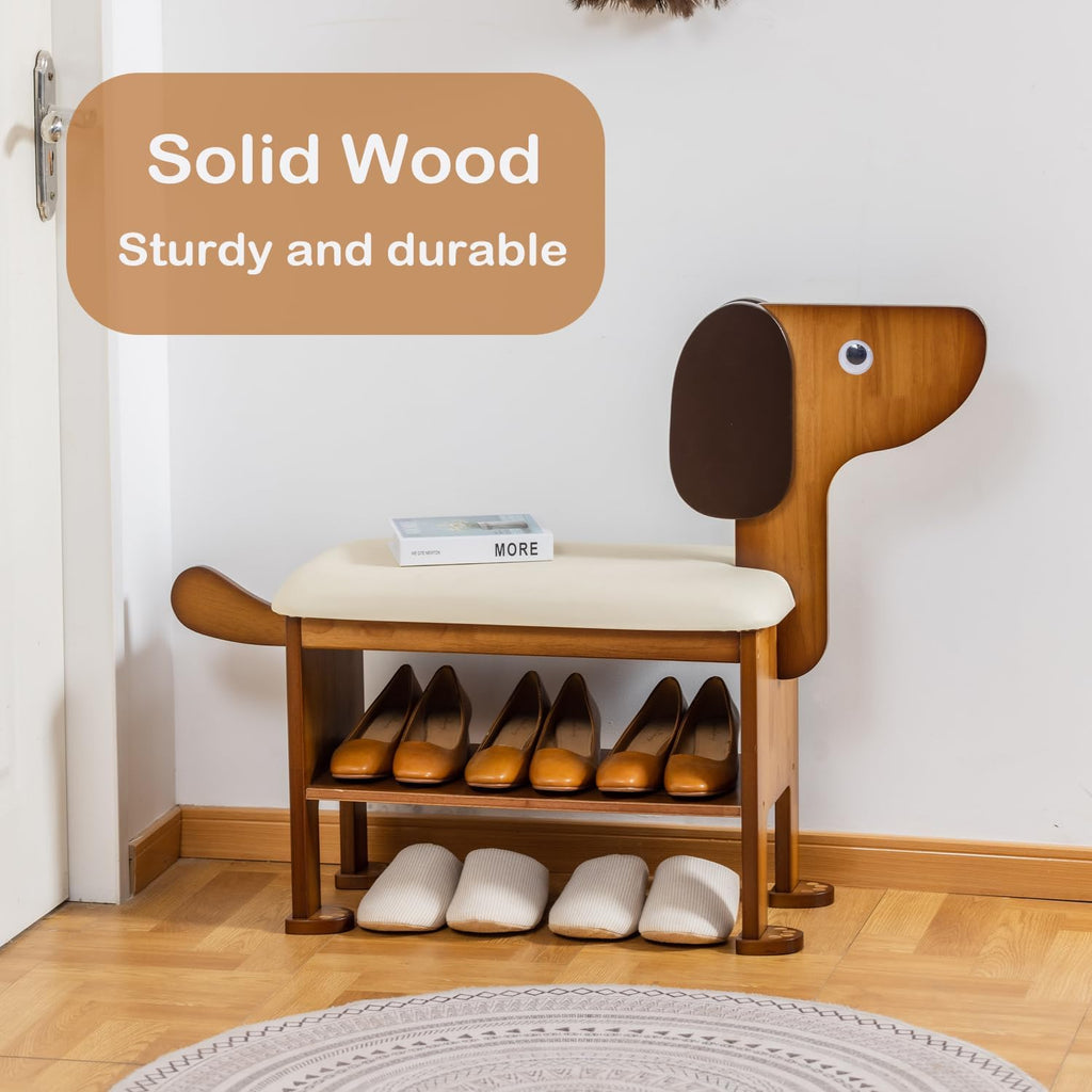 Wood Dog Shaped Cushioned Shoe Bench