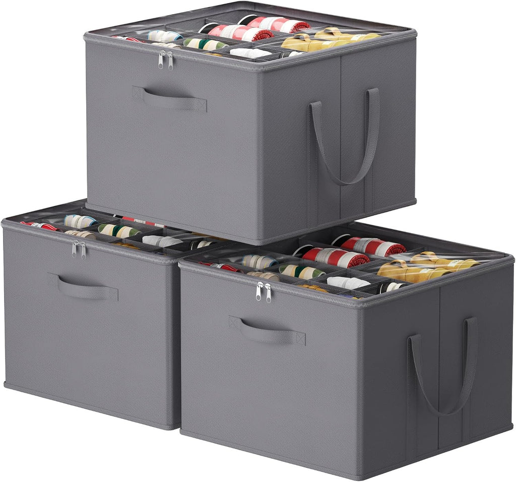Gray 3 Pack Fabric Shoe Storage Bins