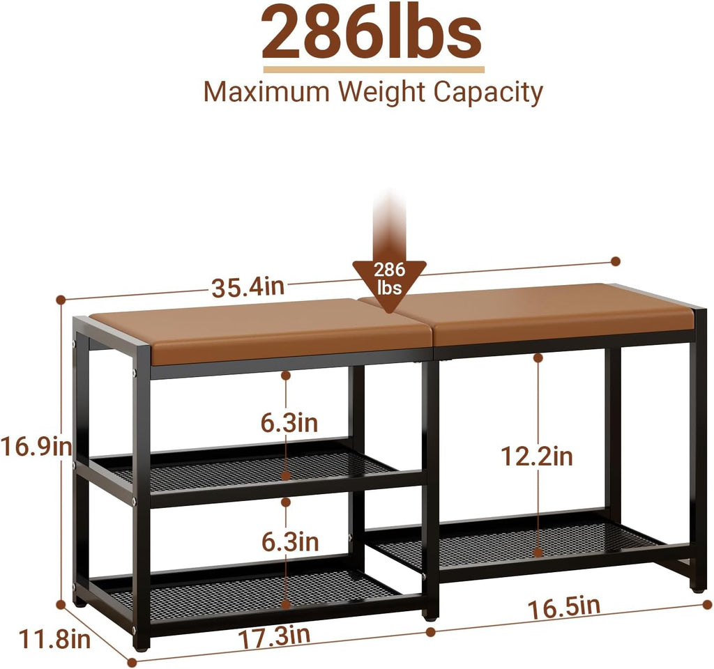 Iron 3-Tier Cushioned Shoe Bench