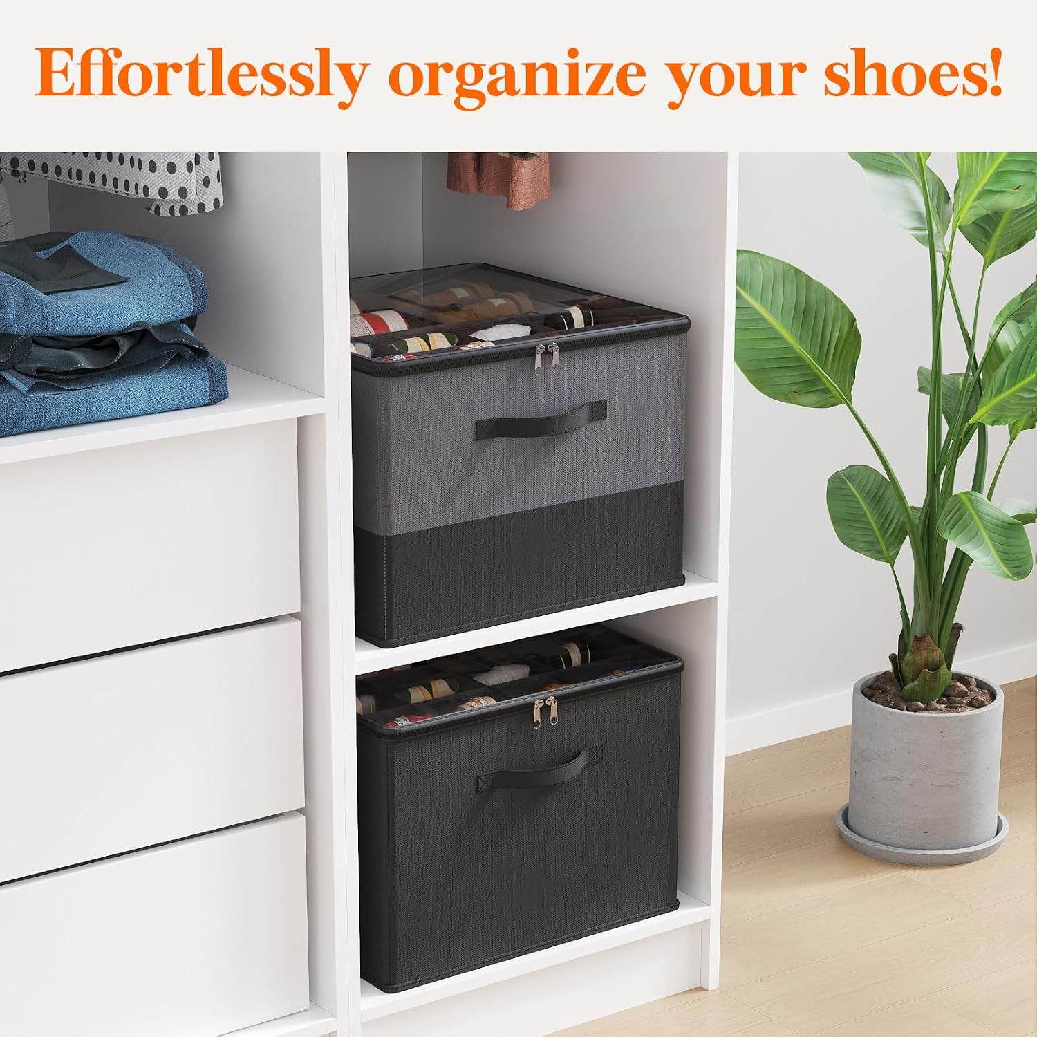 Black Gray 2 Pack Fabric Shoe Storage Bins