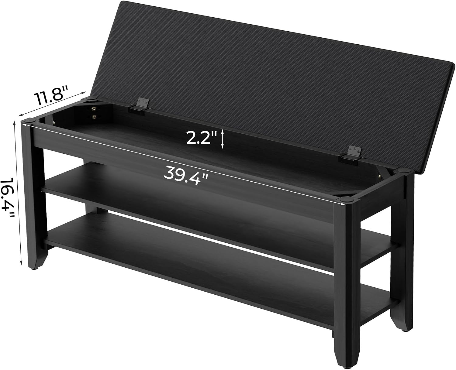 Black Flip Top Cushioned Shoe Bench