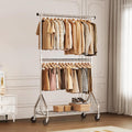 Silver Double Rod Rolling Clothes Rack