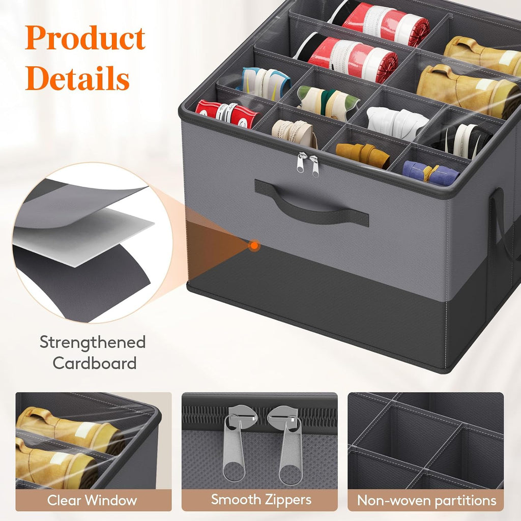 Black Gray 2 Pack Fabric Shoe Storage Bins