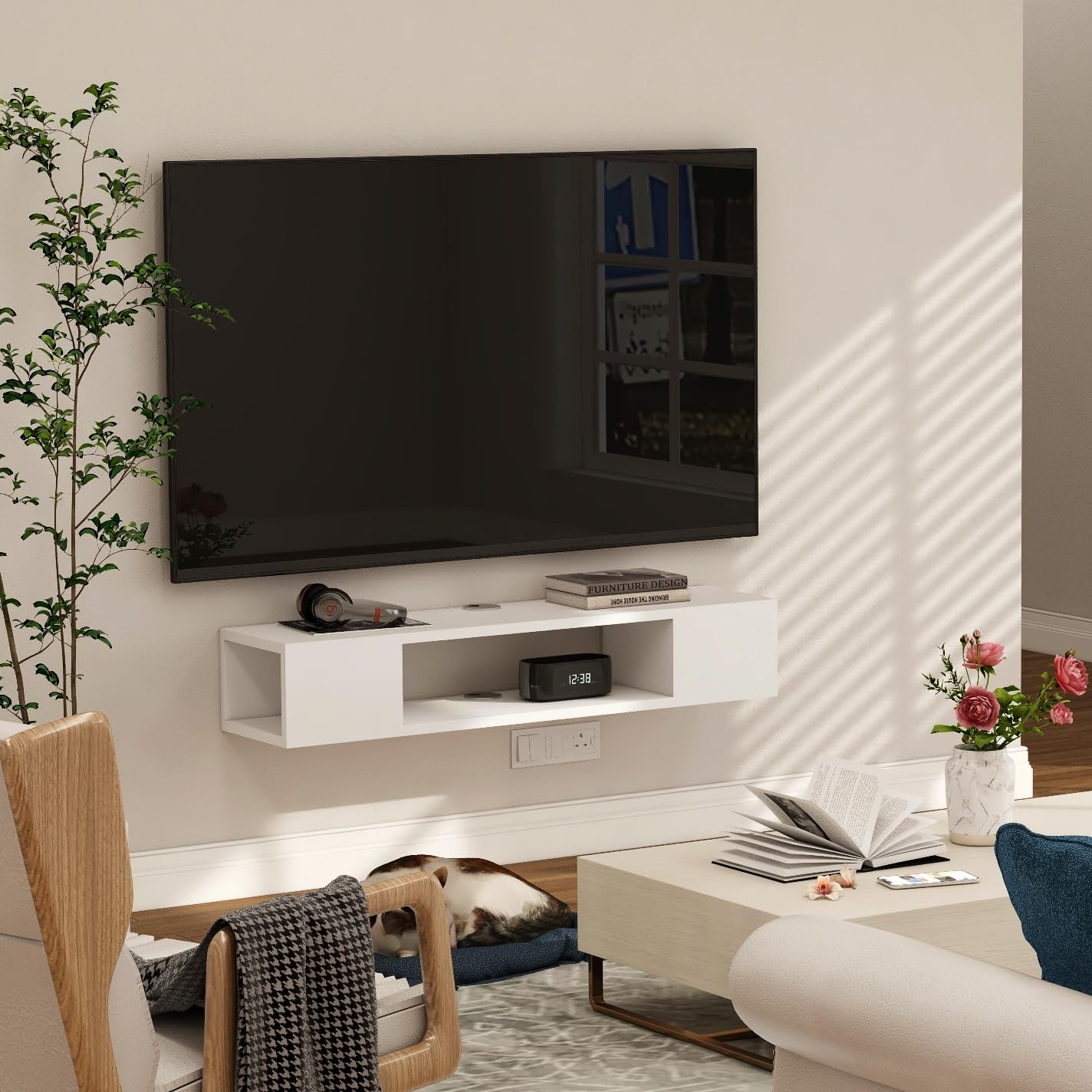 White Wall Mount Floating TV Cabinet