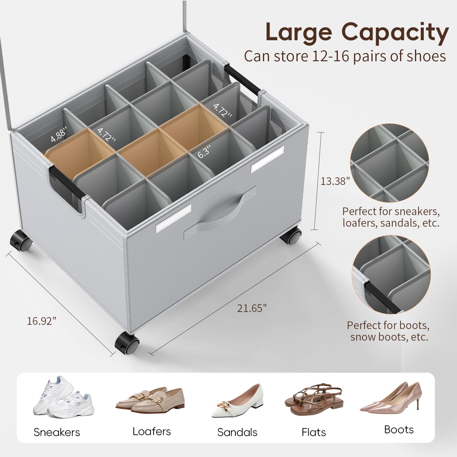 Wheeled Metal Frame Shoe Storage Organizer