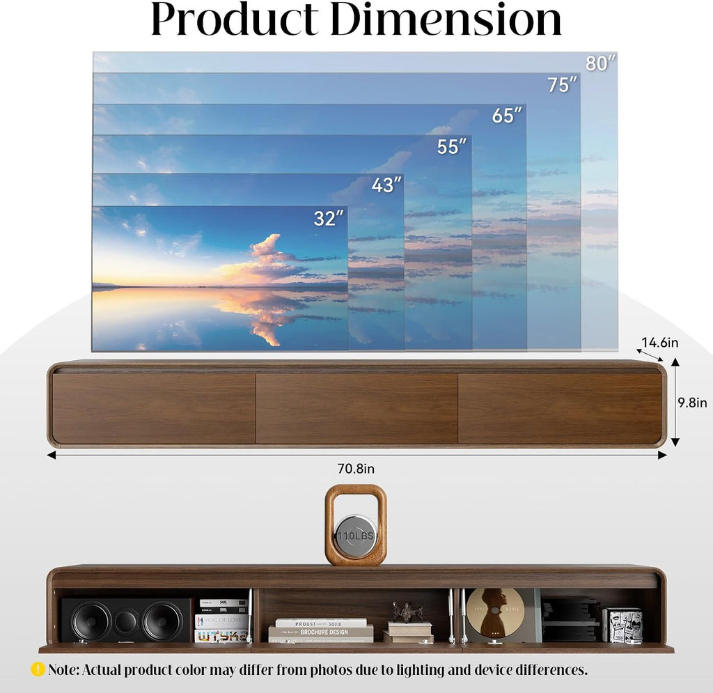 Walnut Floating 71 Inch TV Stand