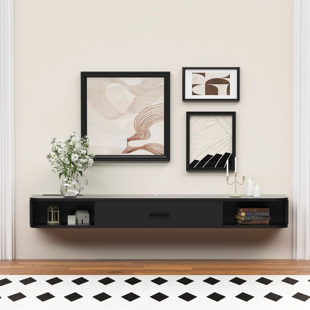 Black 65 Inch Floating TV Cabinet