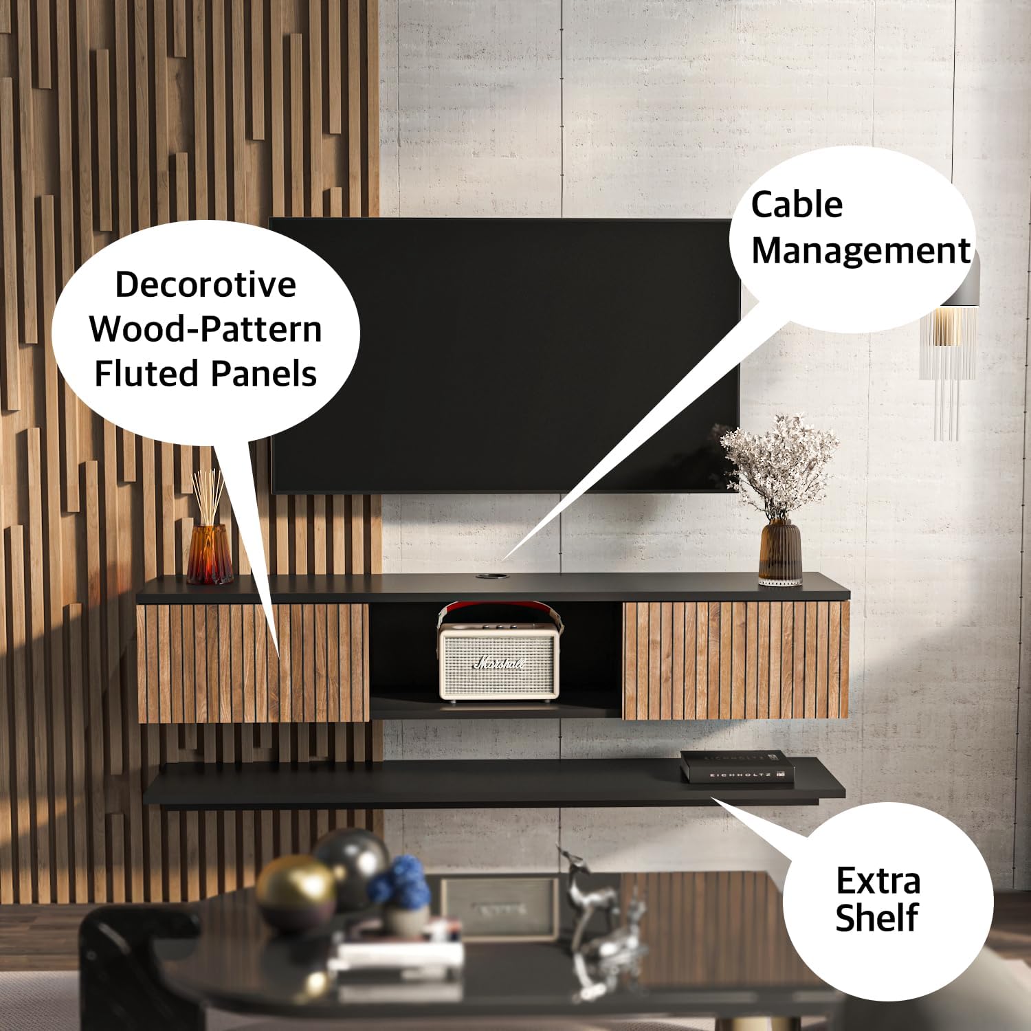 Black Walnut Floating TV Stand