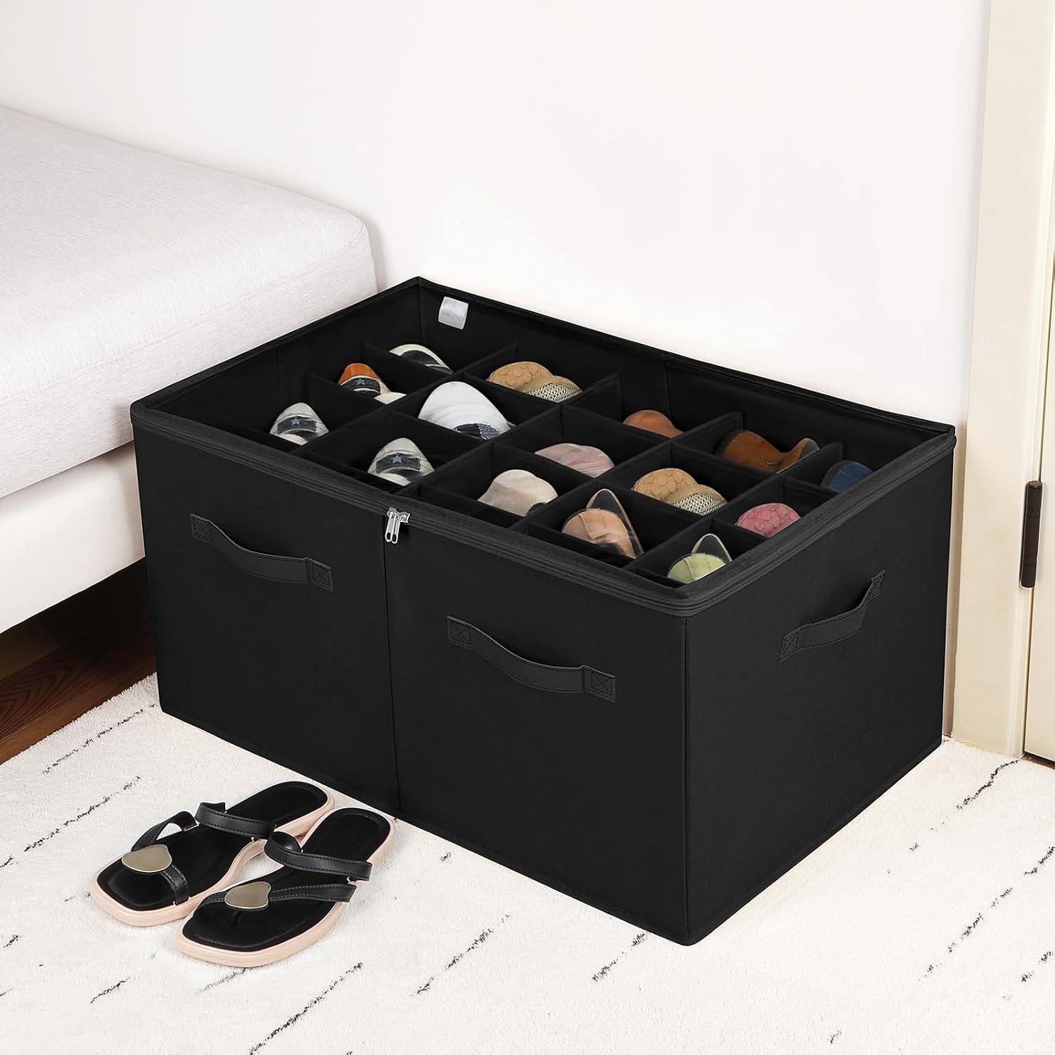 Black Foldable 20 Pairs Shoe Storage Box