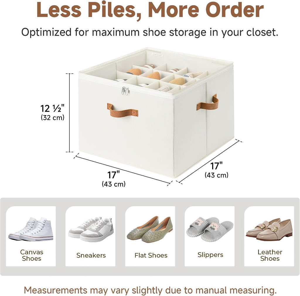Beige 2 Pack Fabric Shoe Storage Bins
