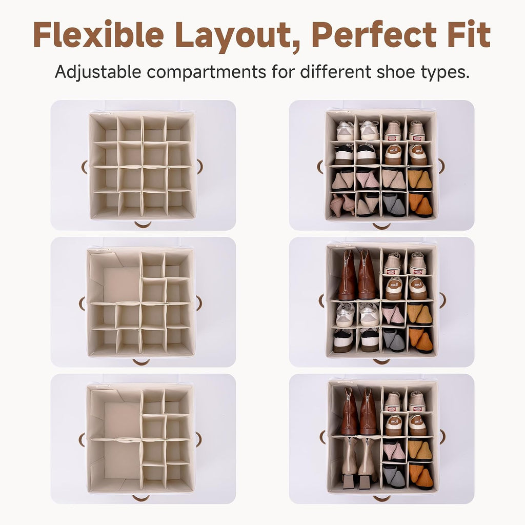Beige 2 Pack Fabric Shoe Storage Bins