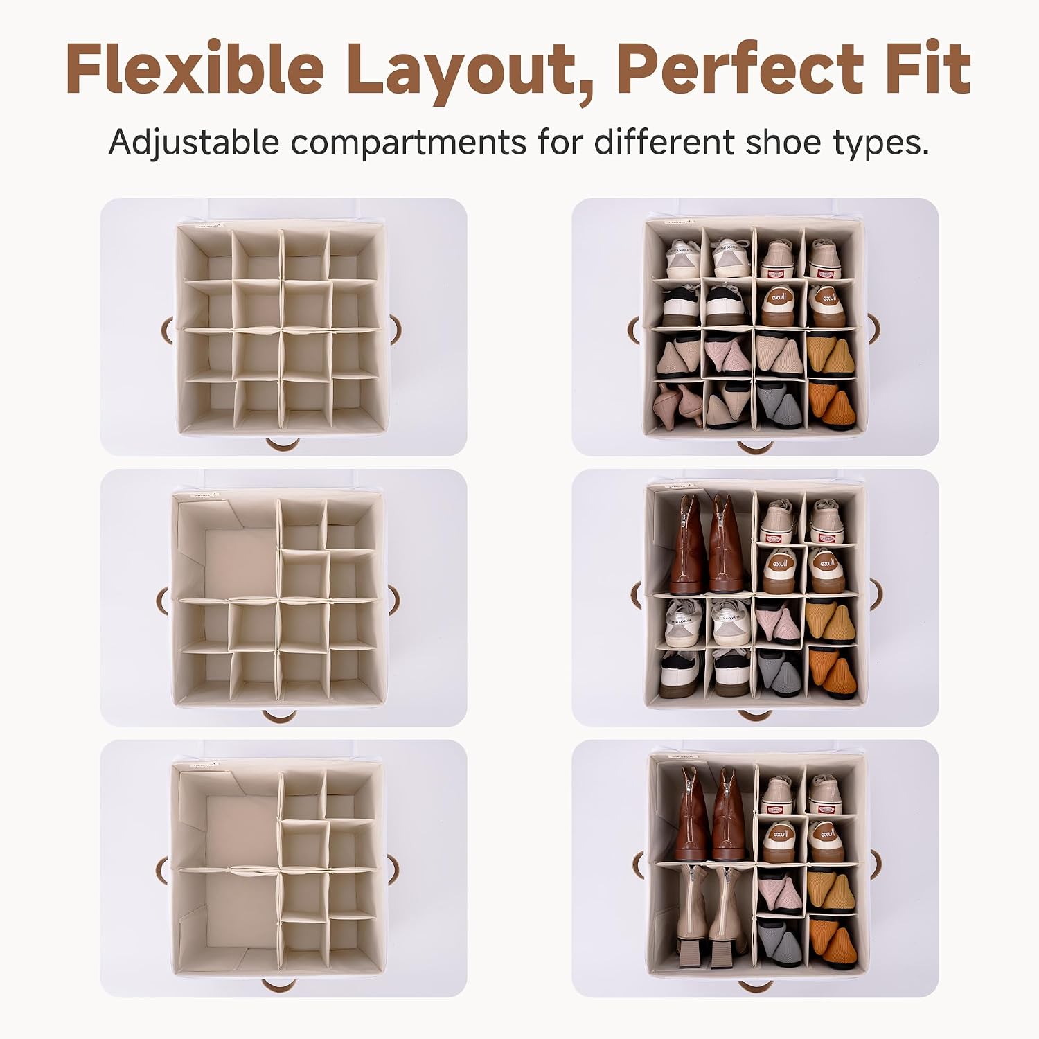 Beige 2 Pack Fabric Shoe Storage Bins