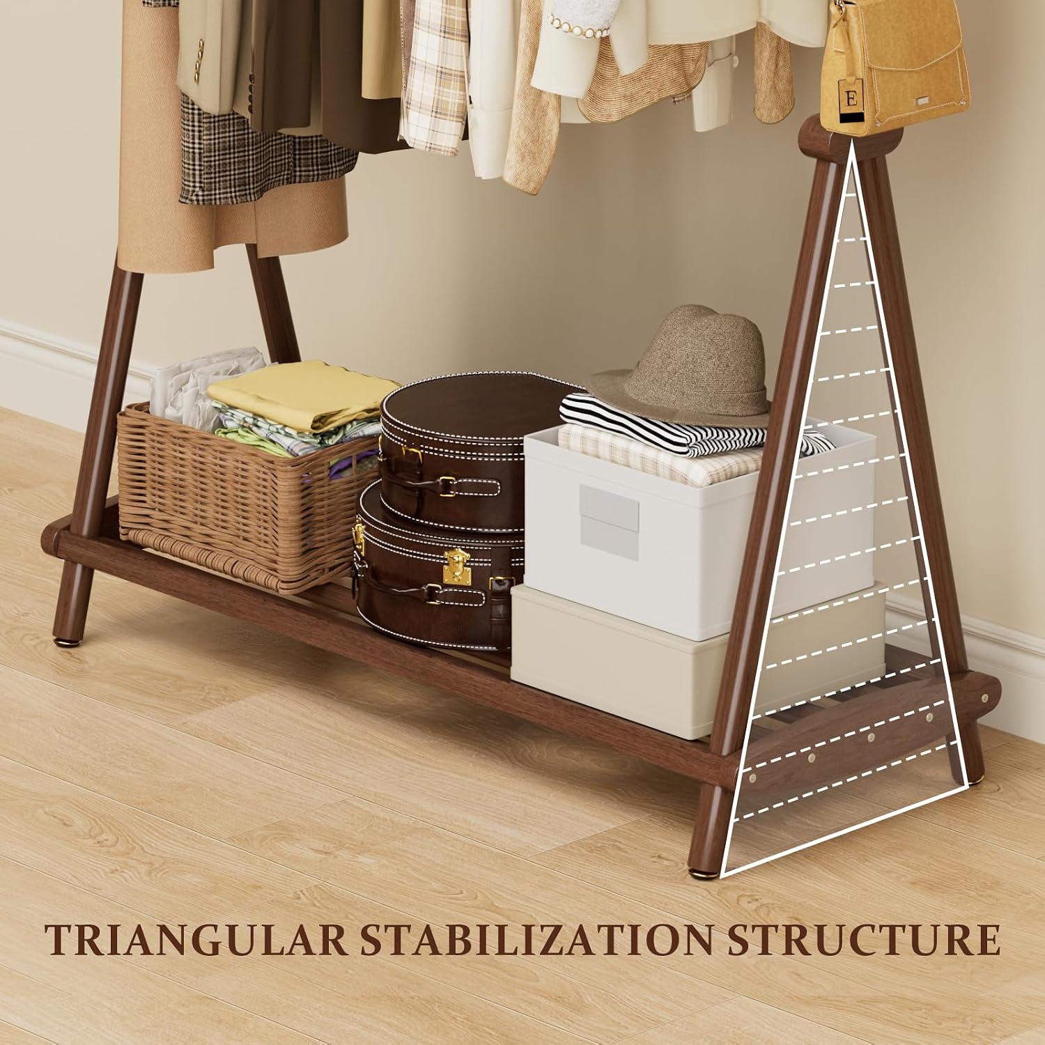 Wood Double Shelf Clothes Rack