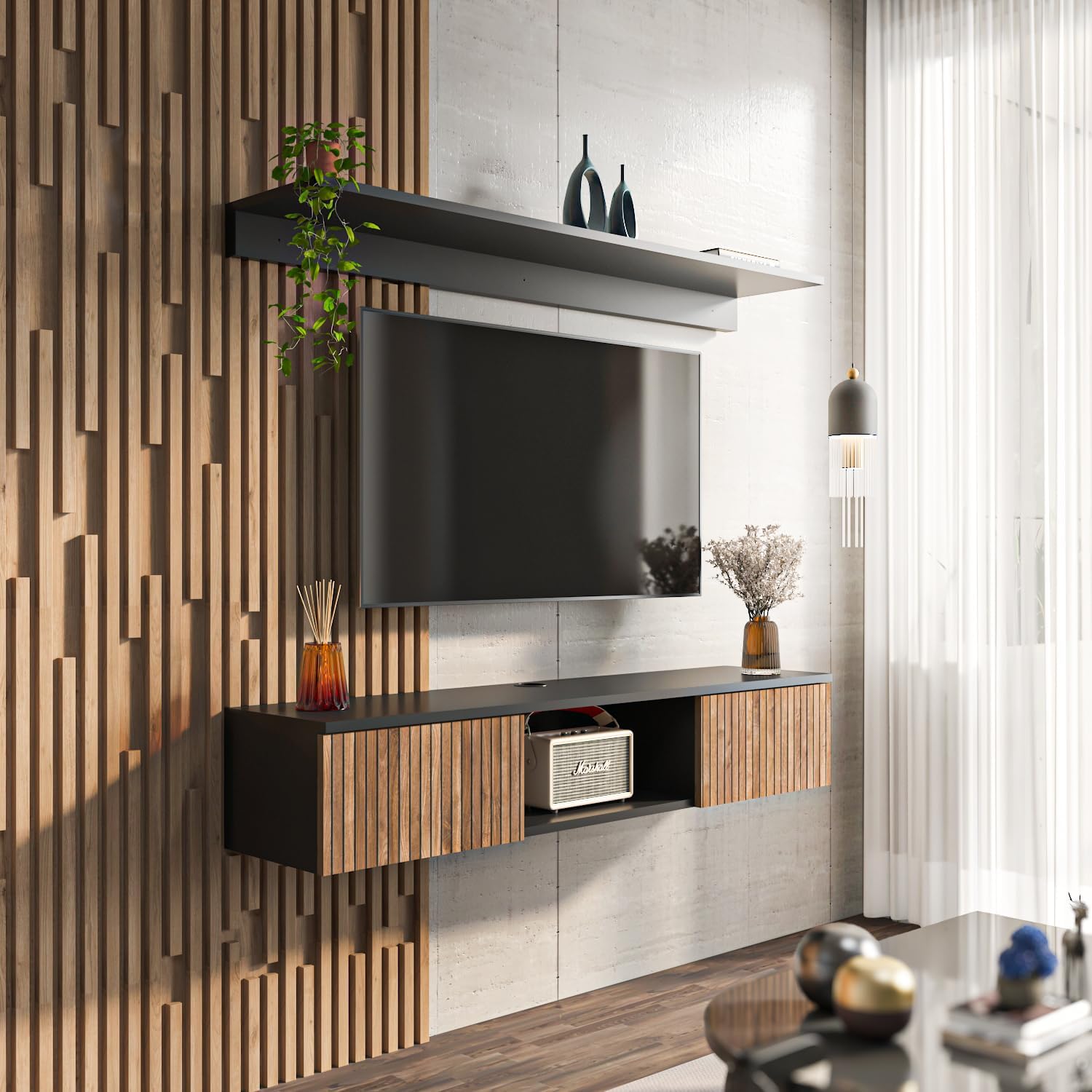 Black Walnut Floating TV Stand